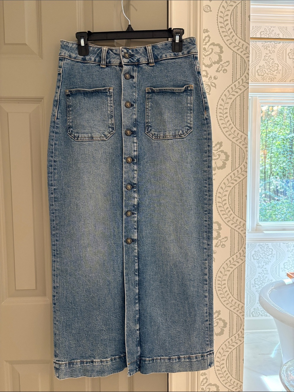Pilcro Light Blue Button-Front Denim Midi Skirt